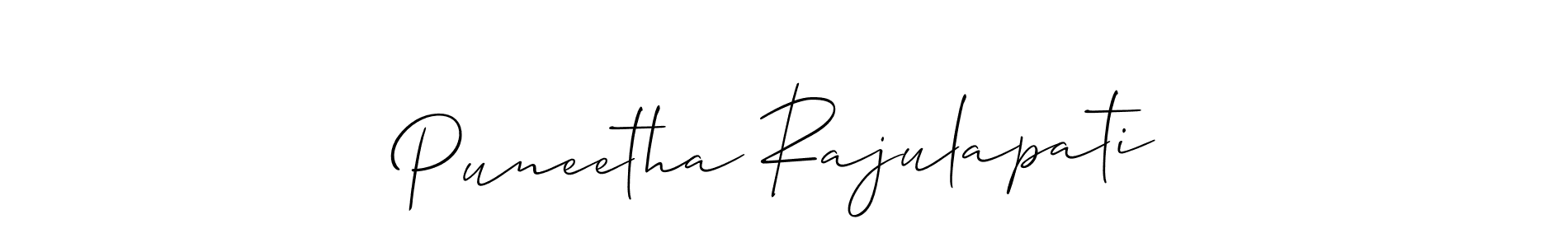 Make a short Puneetha Rajulapati signature style. Manage your documents anywhere anytime using Allison_Script. Create and add eSignatures, submit forms, share and send files easily. Puneetha Rajulapati signature style 2 images and pictures png