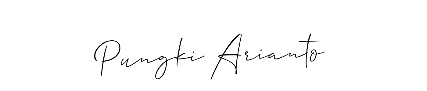 Allison_Script is a professional signature style that is perfect for those who want to add a touch of class to their signature. It is also a great choice for those who want to make their signature more unique. Get Pungki Arianto name to fancy signature for free. Pungki Arianto signature style 2 images and pictures png