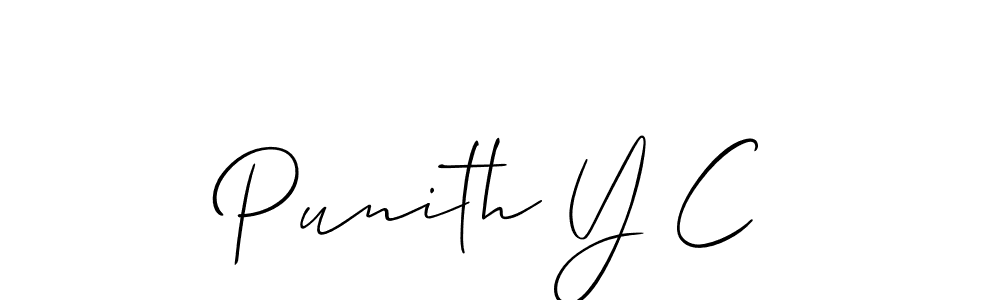 The best way (Allison_Script) to make a short signature is to pick only two or three words in your name. The name Punith Y C include a total of six letters. For converting this name. Punith Y C signature style 2 images and pictures png