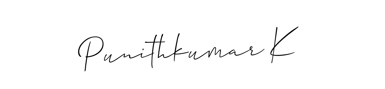 It looks lik you need a new signature style for name Punithkumar K. Design unique handwritten (Allison_Script) signature with our free signature maker in just a few clicks. Punithkumar K signature style 2 images and pictures png