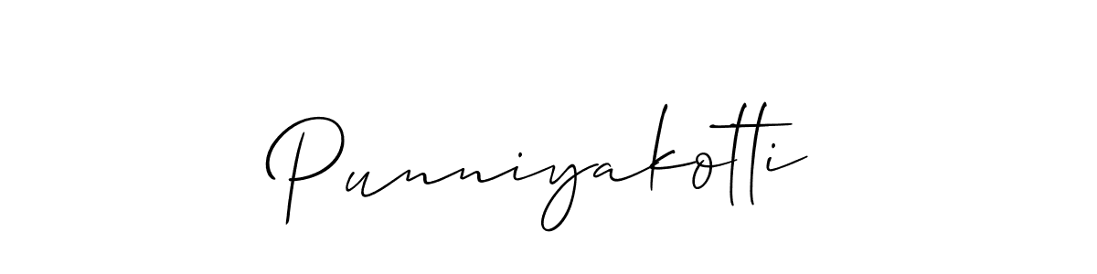 How to Draw Punniyakotti signature style? Allison_Script is a latest design signature styles for name Punniyakotti. Punniyakotti signature style 2 images and pictures png