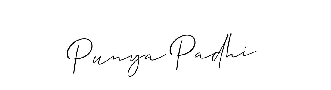 Create a beautiful signature design for name Punya Padhi. With this signature (Allison_Script) fonts, you can make a handwritten signature for free. Punya Padhi signature style 2 images and pictures png