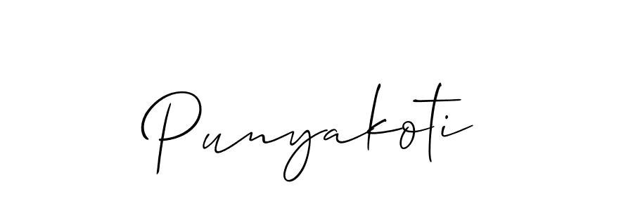 You should practise on your own different ways (Allison_Script) to write your name (Punyakoti) in signature. don't let someone else do it for you. Punyakoti signature style 2 images and pictures png