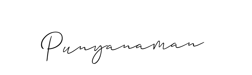 Use a signature maker to create a handwritten signature online. With this signature software, you can design (Allison_Script) your own signature for name Punyanaman. Punyanaman signature style 2 images and pictures png
