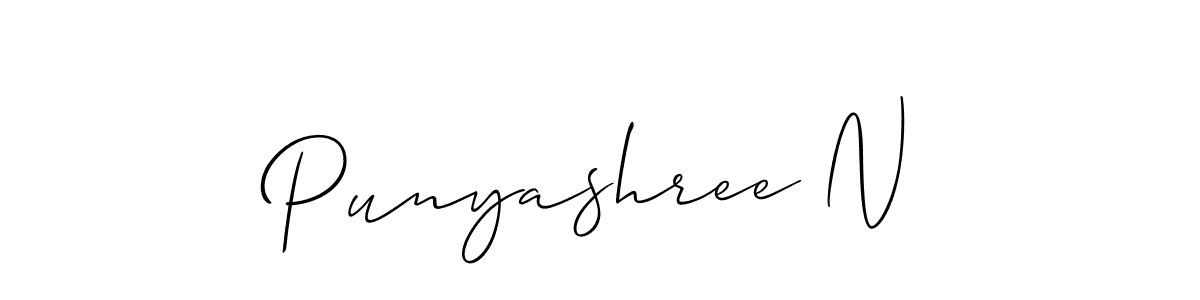 How to make Punyashree N name signature. Use Allison_Script style for creating short signs online. This is the latest handwritten sign. Punyashree N signature style 2 images and pictures png