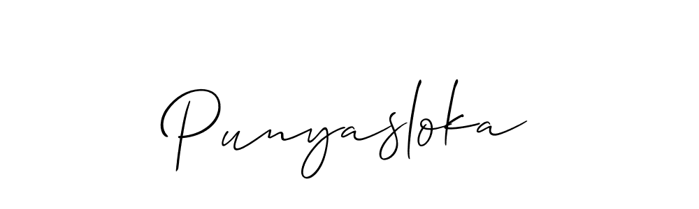 Punyasloka stylish signature style. Best Handwritten Sign (Allison_Script) for my name. Handwritten Signature Collection Ideas for my name Punyasloka. Punyasloka signature style 2 images and pictures png