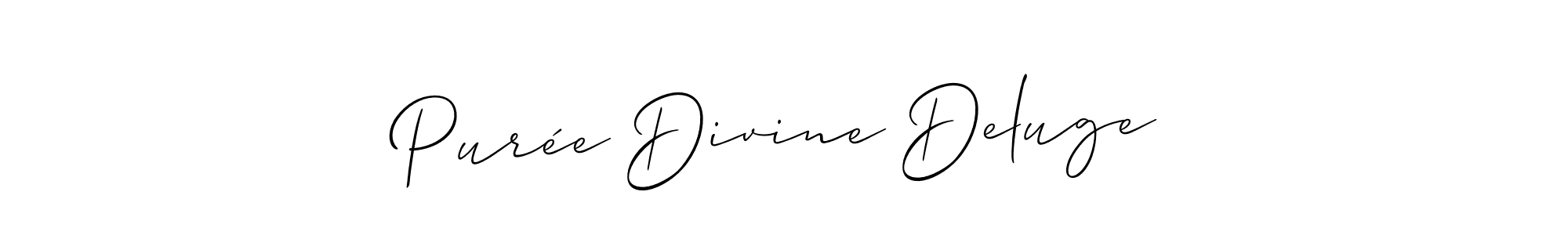 Make a short Purée Divine Deluge signature style. Manage your documents anywhere anytime using Allison_Script. Create and add eSignatures, submit forms, share and send files easily. Purée Divine Deluge signature style 2 images and pictures png