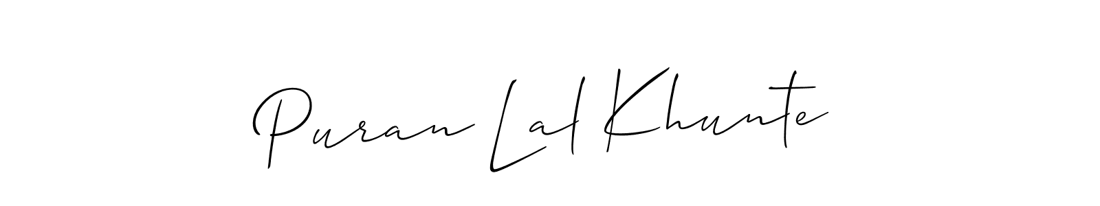 Create a beautiful signature design for name Puran Lal Khunte. With this signature (Allison_Script) fonts, you can make a handwritten signature for free. Puran Lal Khunte signature style 2 images and pictures png