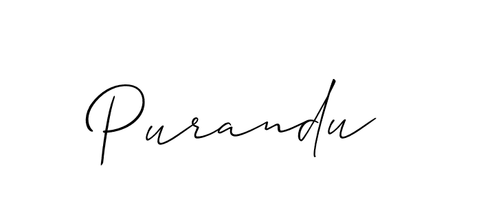 Make a beautiful signature design for name Purandu. With this signature (Allison_Script) style, you can create a handwritten signature for free. Purandu signature style 2 images and pictures png