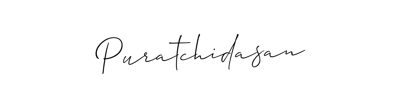 if you are searching for the best signature style for your name Puratchidasan. so please give up your signature search. here we have designed multiple signature styles  using Allison_Script. Puratchidasan signature style 2 images and pictures png