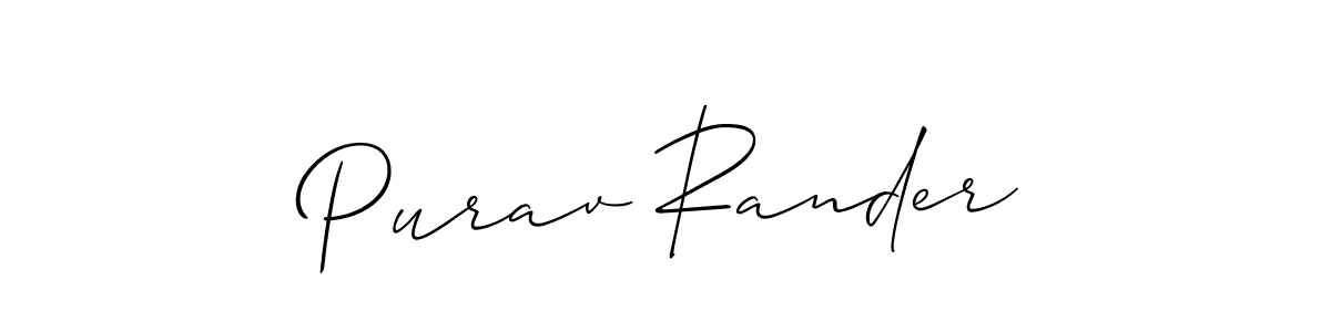 The best way (Allison_Script) to make a short signature is to pick only two or three words in your name. The name Purav Rander include a total of six letters. For converting this name. Purav Rander signature style 2 images and pictures png