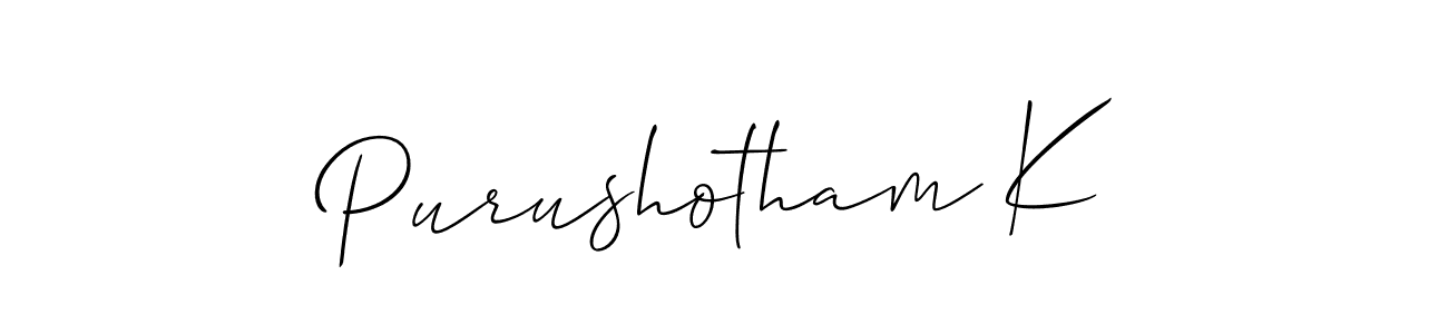 It looks lik you need a new signature style for name Purushotham K. Design unique handwritten (Allison_Script) signature with our free signature maker in just a few clicks. Purushotham K signature style 2 images and pictures png