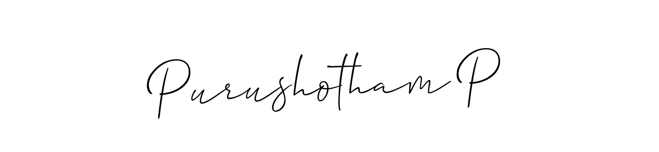 How to make Purushotham P name signature. Use Allison_Script style for creating short signs online. This is the latest handwritten sign. Purushotham P signature style 2 images and pictures png