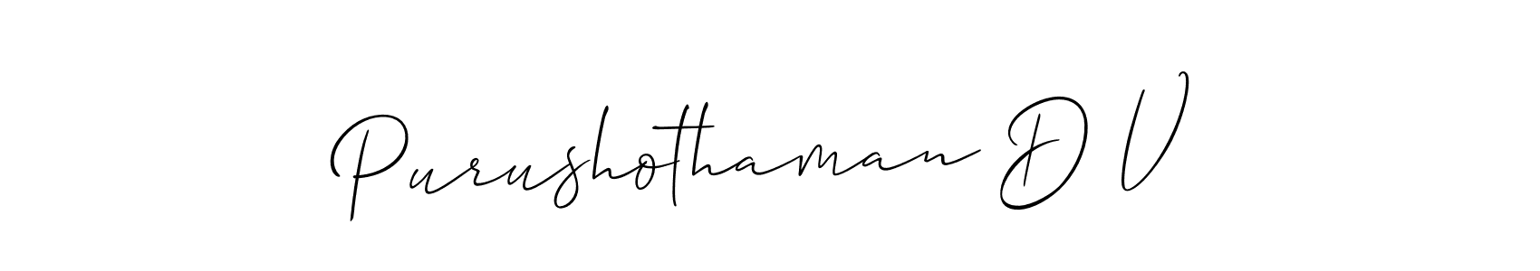 How to make Purushothaman D V signature? Allison_Script is a professional autograph style. Create handwritten signature for Purushothaman D V name. Purushothaman D V signature style 2 images and pictures png