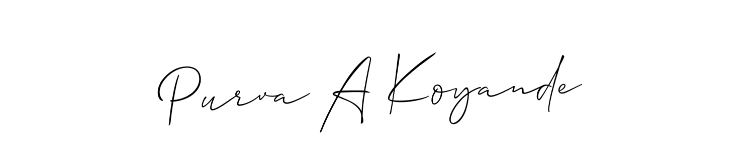 Similarly Allison_Script is the best handwritten signature design. Signature creator online .You can use it as an online autograph creator for name Purva A Koyande. Purva A Koyande signature style 2 images and pictures png