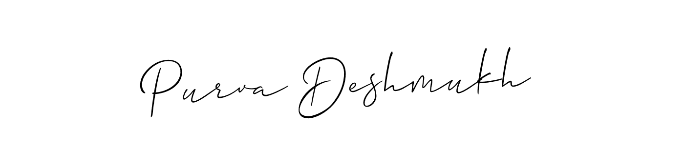 The best way (Allison_Script) to make a short signature is to pick only two or three words in your name. The name Purva Deshmukh include a total of six letters. For converting this name. Purva Deshmukh signature style 2 images and pictures png