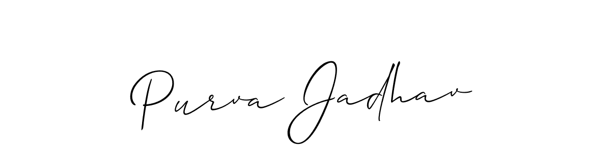 The best way (Allison_Script) to make a short signature is to pick only two or three words in your name. The name Purva Jadhav include a total of six letters. For converting this name. Purva Jadhav signature style 2 images and pictures png