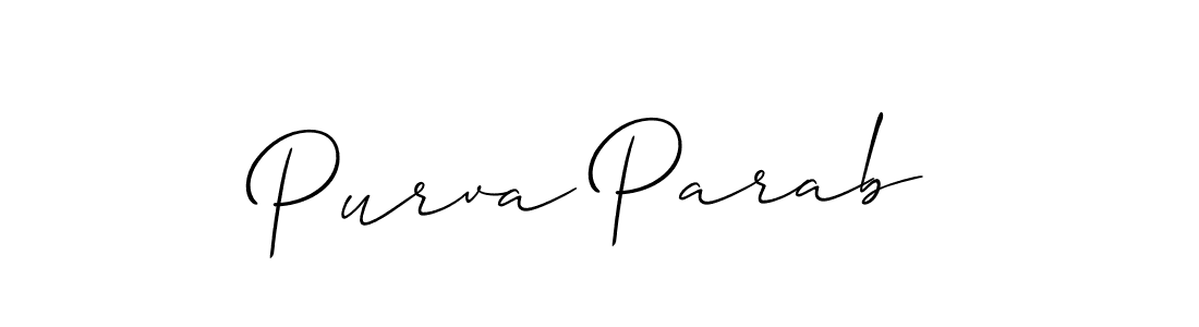 How to make Purva Parab name signature. Use Allison_Script style for creating short signs online. This is the latest handwritten sign. Purva Parab signature style 2 images and pictures png