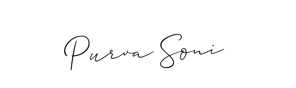 The best way (Allison_Script) to make a short signature is to pick only two or three words in your name. The name Purva Soni include a total of six letters. For converting this name. Purva Soni signature style 2 images and pictures png