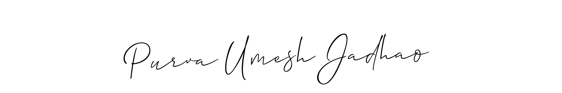 This is the best signature style for the Purva Umesh Jadhao name. Also you like these signature font (Allison_Script). Mix name signature. Purva Umesh Jadhao signature style 2 images and pictures png