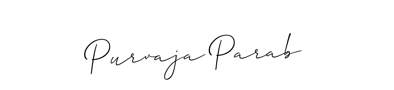 Allison_Script is a professional signature style that is perfect for those who want to add a touch of class to their signature. It is also a great choice for those who want to make their signature more unique. Get Purvaja Parab name to fancy signature for free. Purvaja Parab signature style 2 images and pictures png