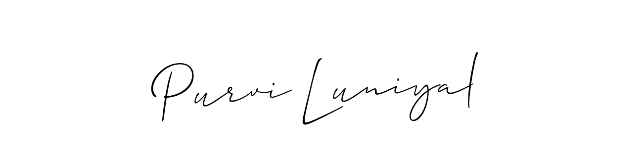 Similarly Allison_Script is the best handwritten signature design. Signature creator online .You can use it as an online autograph creator for name Purvi Luniyal. Purvi Luniyal signature style 2 images and pictures png