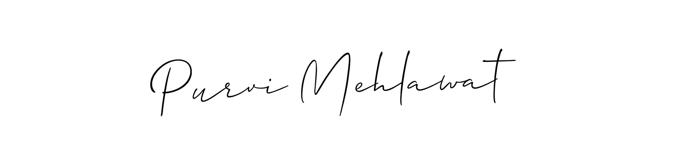 The best way (Allison_Script) to make a short signature is to pick only two or three words in your name. The name Purvi Mehlawat include a total of six letters. For converting this name. Purvi Mehlawat signature style 2 images and pictures png