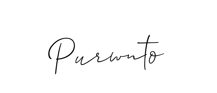 The best way (Allison_Script) to make a short signature is to pick only two or three words in your name. The name Purwnto include a total of six letters. For converting this name. Purwnto signature style 2 images and pictures png