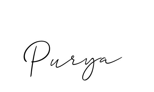 Use a signature maker to create a handwritten signature online. With this signature software, you can design (Allison_Script) your own signature for name Purya. Purya signature style 2 images and pictures png