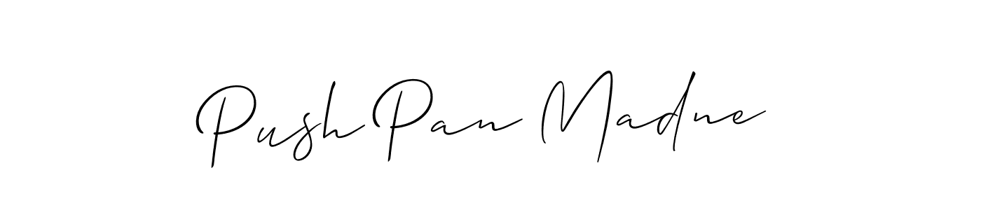 The best way (Allison_Script) to make a short signature is to pick only two or three words in your name. The name Push Pan Madne include a total of six letters. For converting this name. Push Pan Madne signature style 2 images and pictures png