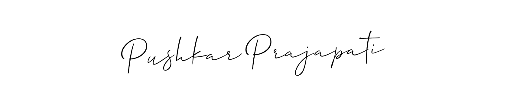 You should practise on your own different ways (Allison_Script) to write your name (Pushkar Prajapati) in signature. don't let someone else do it for you. Pushkar Prajapati signature style 2 images and pictures png