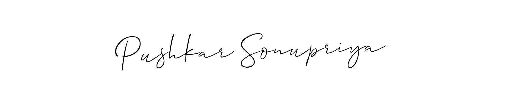 How to Draw Pushkar Sonupriya signature style? Allison_Script is a latest design signature styles for name Pushkar Sonupriya. Pushkar Sonupriya signature style 2 images and pictures png