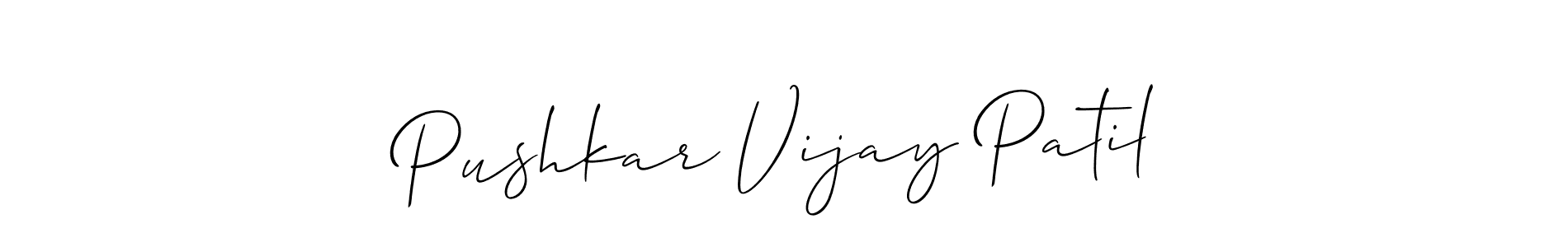 This is the best signature style for the Pushkar Vijay Patil name. Also you like these signature font (Allison_Script). Mix name signature. Pushkar Vijay Patil signature style 2 images and pictures png