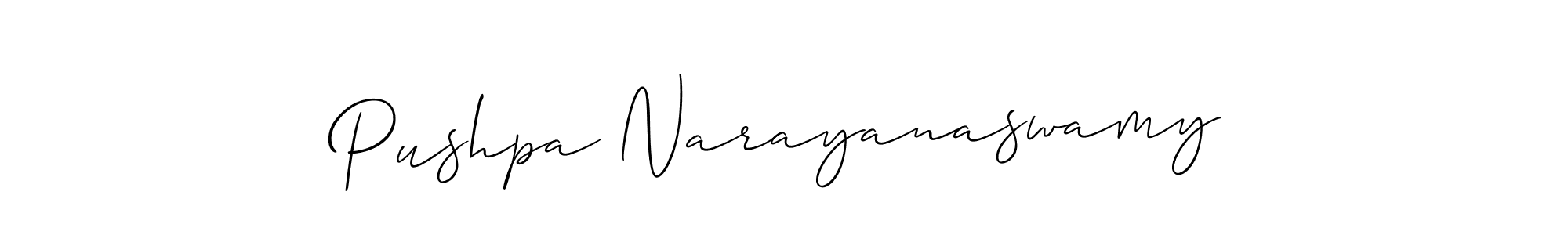How to make Pushpa Narayanaswamy name signature. Use Allison_Script style for creating short signs online. This is the latest handwritten sign. Pushpa Narayanaswamy signature style 2 images and pictures png