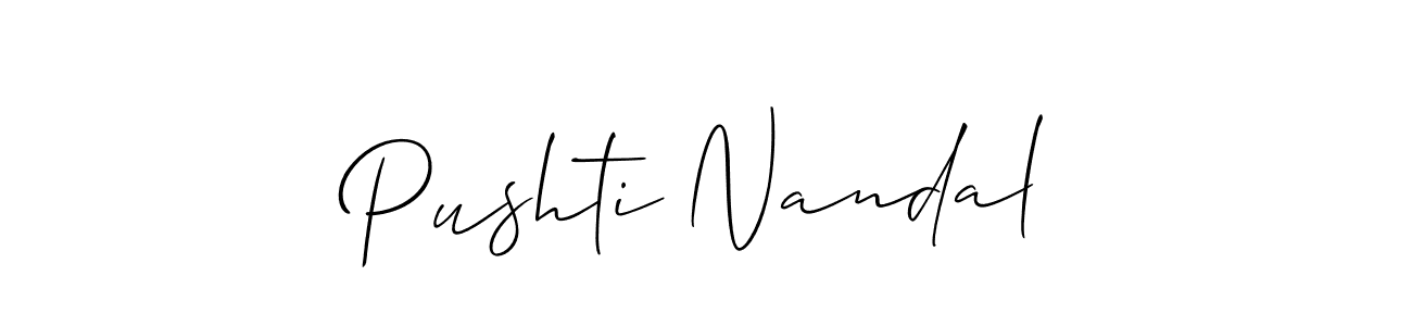 if you are searching for the best signature style for your name Pushti Nandal. so please give up your signature search. here we have designed multiple signature styles  using Allison_Script. Pushti Nandal signature style 2 images and pictures png