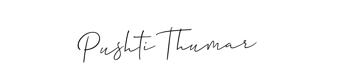 The best way (Allison_Script) to make a short signature is to pick only two or three words in your name. The name Pushti Thumar include a total of six letters. For converting this name. Pushti Thumar signature style 2 images and pictures png