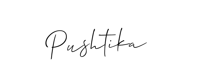 The best way (Allison_Script) to make a short signature is to pick only two or three words in your name. The name Pushtika include a total of six letters. For converting this name. Pushtika signature style 2 images and pictures png