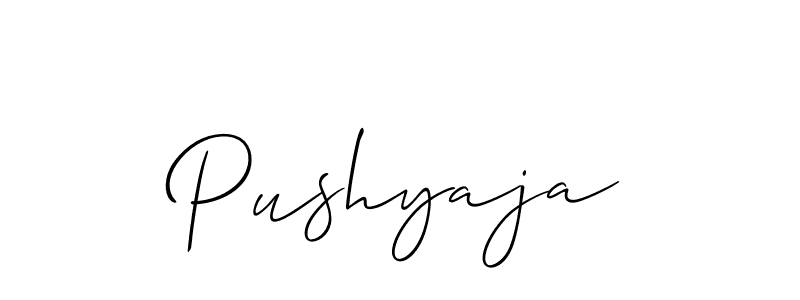 Allison_Script is a professional signature style that is perfect for those who want to add a touch of class to their signature. It is also a great choice for those who want to make their signature more unique. Get Pushyaja name to fancy signature for free. Pushyaja signature style 2 images and pictures png