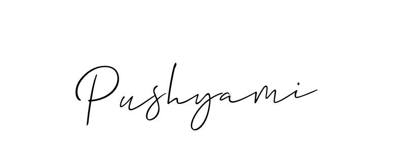 Create a beautiful signature design for name Pushyami. With this signature (Allison_Script) fonts, you can make a handwritten signature for free. Pushyami signature style 2 images and pictures png