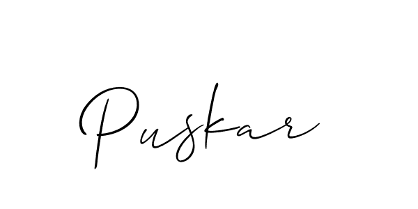 Design your own signature with our free online signature maker. With this signature software, you can create a handwritten (Allison_Script) signature for name Puskar. Puskar signature style 2 images and pictures png