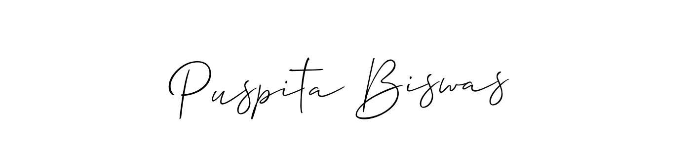 The best way (Allison_Script) to make a short signature is to pick only two or three words in your name. The name Puspita Biswas include a total of six letters. For converting this name. Puspita Biswas signature style 2 images and pictures png
