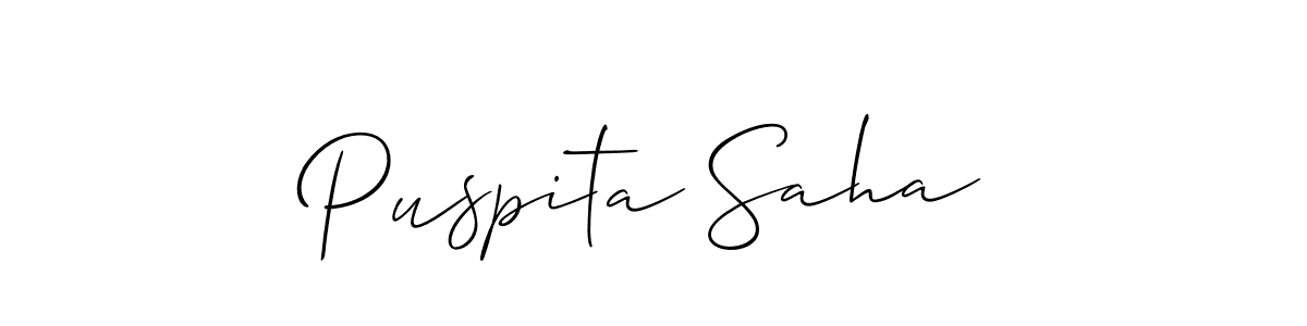 Similarly Allison_Script is the best handwritten signature design. Signature creator online .You can use it as an online autograph creator for name Puspita Saha. Puspita Saha signature style 2 images and pictures png