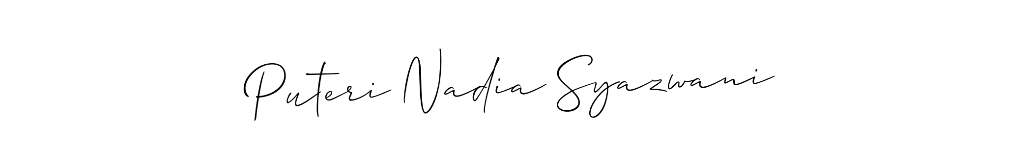 Allison_Script is a professional signature style that is perfect for those who want to add a touch of class to their signature. It is also a great choice for those who want to make their signature more unique. Get Puteri Nadia Syazwani name to fancy signature for free. Puteri Nadia Syazwani signature style 2 images and pictures png