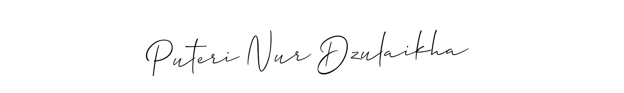 Allison_Script is a professional signature style that is perfect for those who want to add a touch of class to their signature. It is also a great choice for those who want to make their signature more unique. Get Puteri Nur Dzulaikha name to fancy signature for free. Puteri Nur Dzulaikha signature style 2 images and pictures png