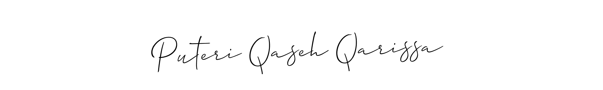 Create a beautiful signature design for name Puteri Qaseh Qarissa. With this signature (Allison_Script) fonts, you can make a handwritten signature for free. Puteri Qaseh Qarissa signature style 2 images and pictures png