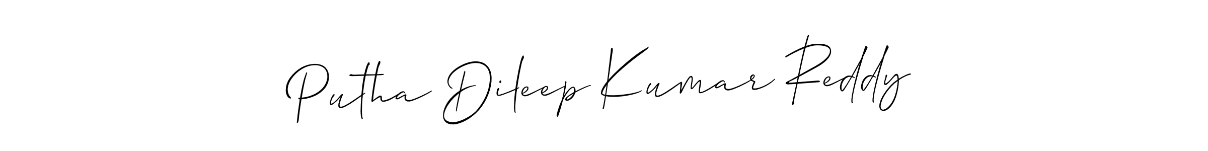 This is the best signature style for the Putha Dileep Kumar Reddy name. Also you like these signature font (Allison_Script). Mix name signature. Putha Dileep Kumar Reddy signature style 2 images and pictures png