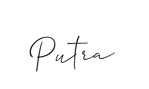 The best way (Allison_Script) to make a short signature is to pick only two or three words in your name. The name Putra include a total of six letters. For converting this name. Putra signature style 2 images and pictures png
