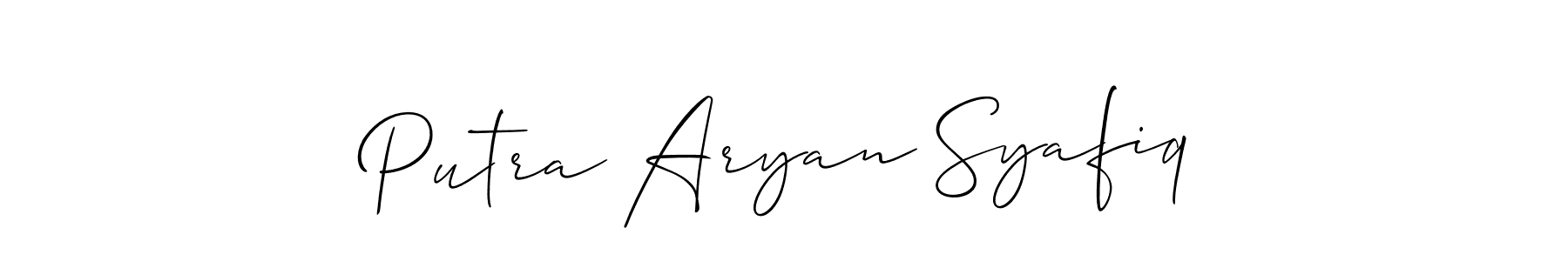 Similarly Allison_Script is the best handwritten signature design. Signature creator online .You can use it as an online autograph creator for name Putra Aryan Syafiq. Putra Aryan Syafiq signature style 2 images and pictures png