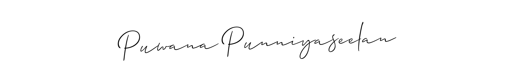 Also we have Puwana Punniyaseelan name is the best signature style. Create professional handwritten signature collection using Allison_Script autograph style. Puwana Punniyaseelan signature style 2 images and pictures png