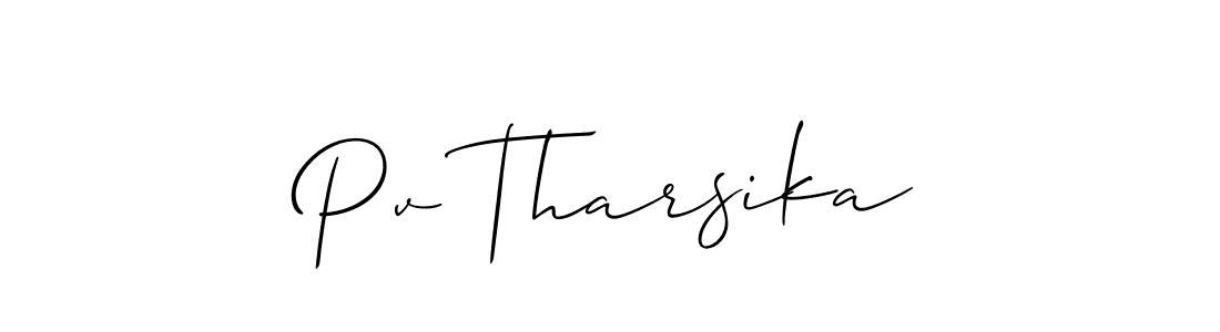 The best way (Allison_Script) to make a short signature is to pick only two or three words in your name. The name Pv Tharsika include a total of six letters. For converting this name. Pv Tharsika signature style 2 images and pictures png